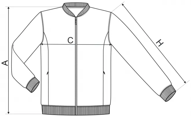 Miesten collegepaita, jossa piilotetut taskut - mitat taulukko