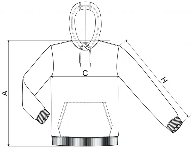 Miesten huppari ilman vetoketjua - mitat taulukko