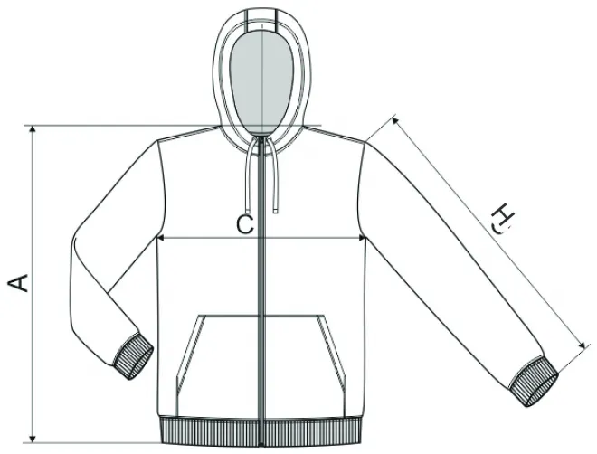 Miesten naamioitu collegepaita - mitat taulukko