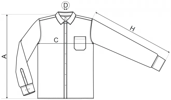 Miesten pitkähihainen paita - mitat taulukko