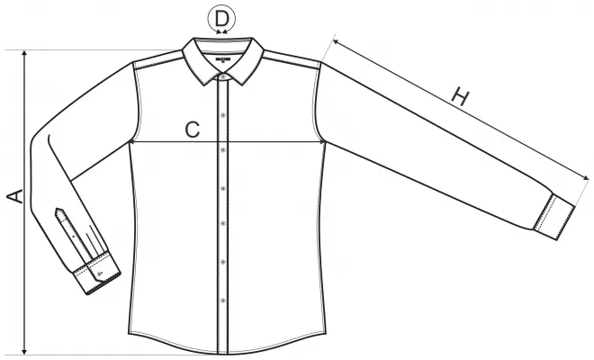 Miesten pitkähihainen Slim fit -paita - mitat taulukko