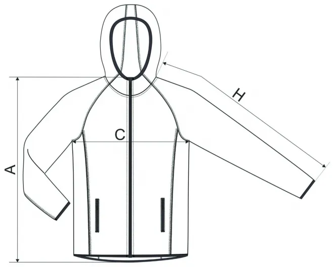 Miesten urheilullinen collegepaita - mitat taulukko