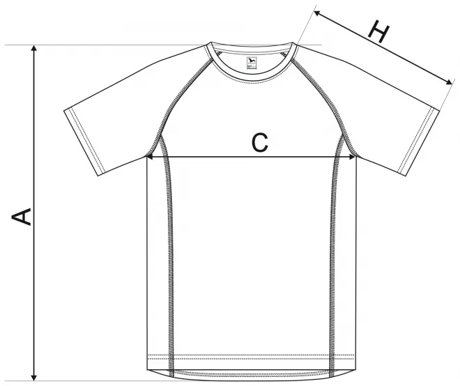Miesten urheilullinen t-paita - mitat taulukko