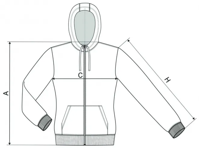 Naisten naamioitu collegepaita - mitat taulukko