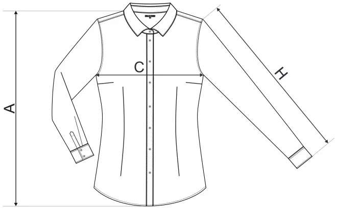 Naisten pitkähihainen pusero slim fit - mitat taulukko