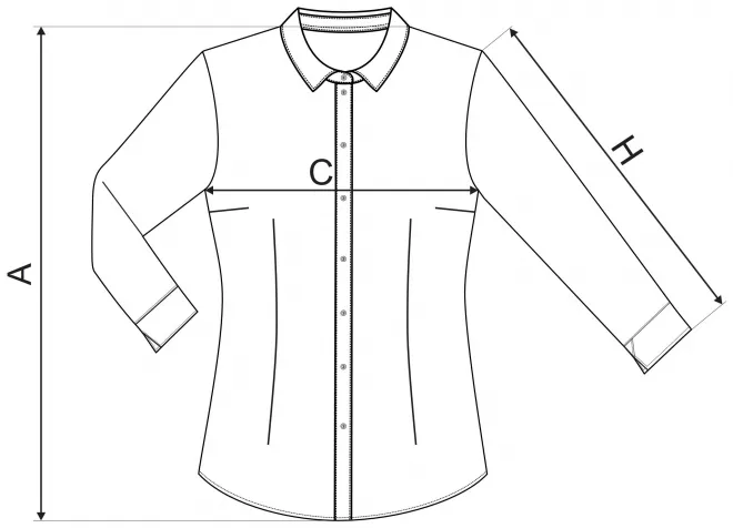 Naisten puuvillapusero, jossa pitkät hihat - mitat taulukko