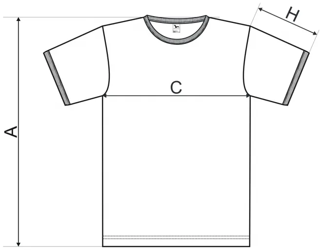 Unisex-kontrastipaita - mitat taulukko