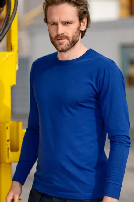 Kestävä miesten pitkähihainen T-paita, kuninkaallisen sininen