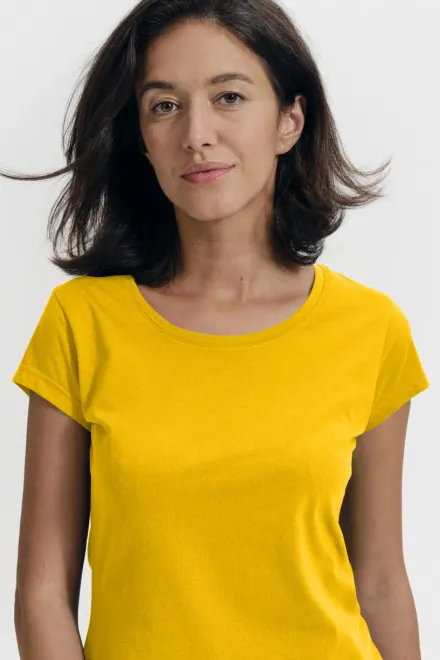 Naisten slim fit t-paita, jossa pyöreä pääntie, keltainen