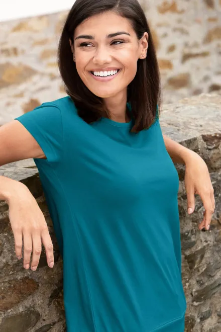 Naisten trendikäs T-paita, tumma turkoosi