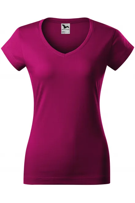 Naisten slim fit t-paita, jossa V-pääntie - fuksia, XS