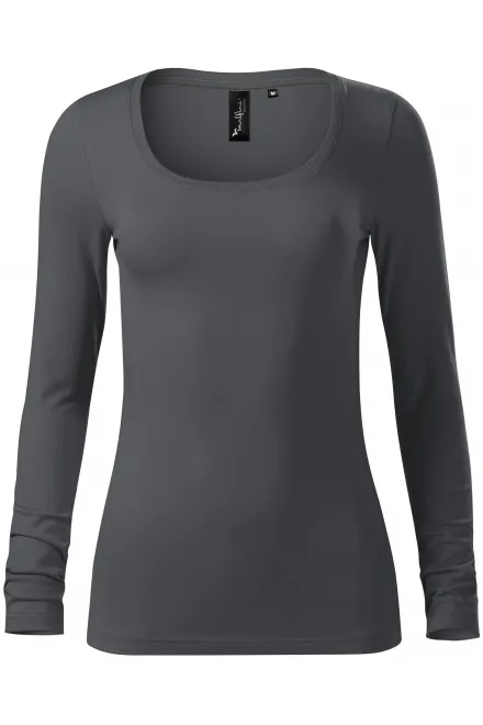 Naisten T-paita, jossa pitkät hihat ja syvempi pääntie - vaaleanharmaa, XS